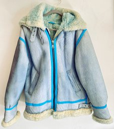 Vintage Gianni Bhogalli Genuine Shearling Sheepskin Men's Coat With Hood, Size Large