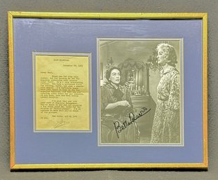 Signed Joan Crawford Personalized Letter & A Bette Davis Signed Photograph 14 X 18'