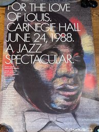 Signed Milton Glaser 1988 Carnegie Hall Poster 'for The Love Of Louis'