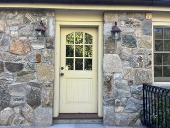 A Pair Of 9 Lite Wood Exterior Doors- Thermopane - Tongue & Groove Panel - Kitchen - X4/ X5