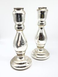 Pair Tall Mercury Glass Candle Holders