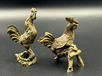 Pair Of Vintage Miniature Bronze Rooster Cabinet Figures- Vienna Bronzes?