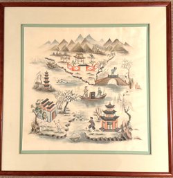 The Fisherman' Large Chinese Silk Painting