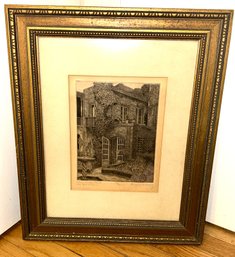 1940s EUGENE E. LOVING Signed/Numbered Etching In Frame- Titled 'Little Theatre Court Old New Orleans'