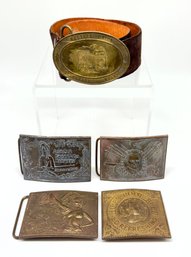 Five Antique Bronze & Brass Belt Buckles Inc Tiffany Coca Cola