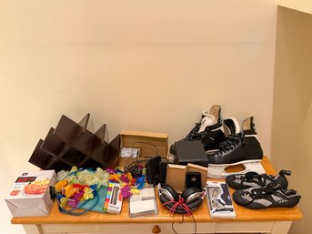 Lot Of Misc Items Including Ice Skates, Climbing Shoes, Beats, Etc.