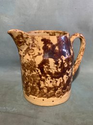 Marked Brown Glazed Pottery Pitcher