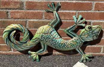 Vibrant Haitian Folk Art Steel Drum Gecko Wall Sculpture