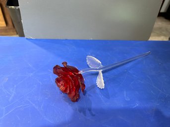 Waterford Fleurology Sculpted Colored Glass Red Flower Stem 14 1/2'  W Box