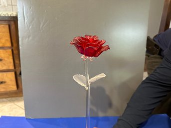 Waterford Fleurology Sculpted Colored Glass Red Flower Stem 14 1/2'  W Box