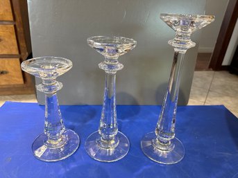 Faceted Pillars Candlesticks 3 Sizes - 12 1/2', 10 1/2' & 8 12' W Box