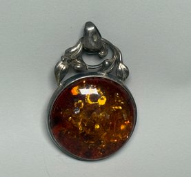 Gorgeous Art Nouveau Sterling Silver & Amber Pendant