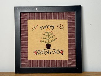 Vintage Handmade Folk Art Christmas Tree Needlework Embroidery