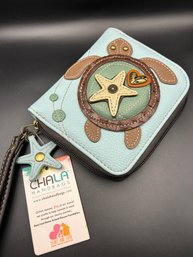 New/Never Used CHALA Leather Zip Around Wristlet Wallet With Sea Turtle Motif
