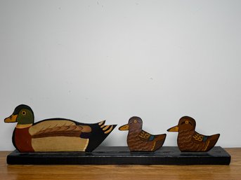 1991 Diana M. Mihaltse 'Old Fin Mallard Family' Signed Hand-Painted Folk Art Duck Sculpture