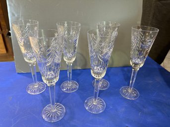 Set Of 6 Christmas Night Flutes Hand Finished  W/box