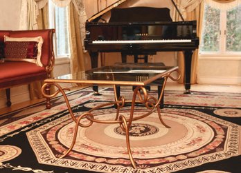 Rectangular Glass-top  Coffee Table With Curved Gilt Sculptural Metal Base