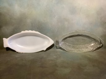 Pair Of Glasbake Fish Platters