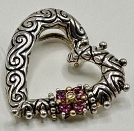 New Barbara Bixby Garnet, 18 Karat Gold & 925 Sterling Silver Heart Pendant, 1 Inch High