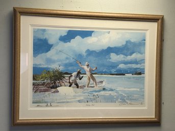 Large CHET RENESON Lithograph- Titled 'Tailing Fish'- Surf Casting In The Florida Keys