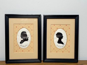 Pair Of George & Martha Washington Silhouette Portraits – Folk Art Style