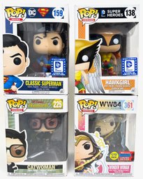 4 New In Box Funko Pop! Heroes Vinyl Figurines: Superman, Hawkgirl, Catwoman & Wonder Woman