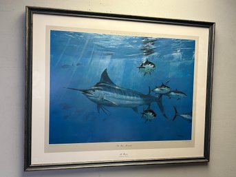 Large Vintage AL BARNES Signed/Numbered Lithograph In Frame- Titled 'The Blue Marauder'