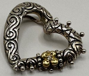 New Barbara Bixby Diamond, 18 Karat Gold & 925 Sterling Silver Heart Pendant, 1 Inch High