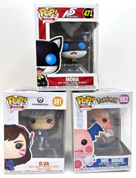3 New In Box Funko Pop! Games Vinyl Figurines: Overwatch D.Va, Persona 5 Mona & Pokemon Mr. Mime