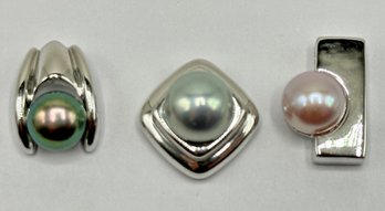 3New Small Sterling Silver Pendants By Honora, Marked 925, .5 Inches