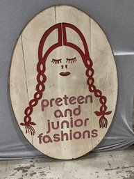 Large 'preteen And Junior Fashions' Wooden Sign