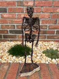 Vintage Signed Mid Century Modern Copper Skeleton Sculpture- Brutalist Style