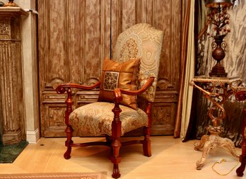 1 Of 2 Late 20th Century Imperial French XIII  Paisley Upholstered High Back Chair