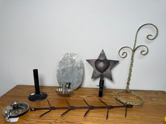 Collection Of Metal Candle Holders & Green Metal Plant Holder