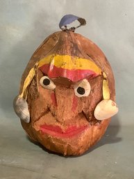 Carved Coconut Head W/ Shell Earrings