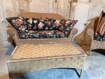 Wicker Sofa With Cushions And Glass Top Coffee Table