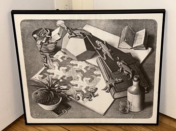 Vintage M C ESCHER Surrealist Print- Titled 'Still Life With Lizards'