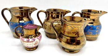 5 Antique Lusterware Hand Painted Creamers