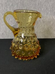Vintage Empoli Italian Amber Hobnail Glass Pitcher