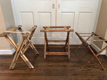 Three Vintage Bamboo  & Wood Luggage Racks