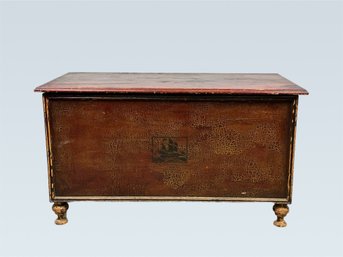 Stunning Vintage Cedar Chest With Ship Design