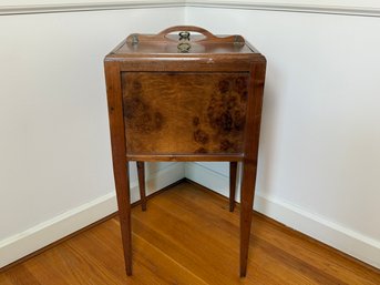 An Antique Burl Walnut Hinged Top Sewing Stand