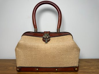 Vintage 1960s Etienne Aigner Leather & Belgium Linen Bag