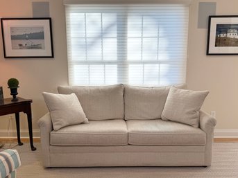 Gorgeous Sherrill Furniture Custom Upholstered Sofa With Herringbone Design Fabric, Made In USA