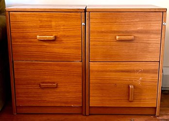 2 Mid Century Modern Wood Filing Cabinets With Keys