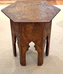 Petite Arts & Crafts Pyrography Octagonal Side Table