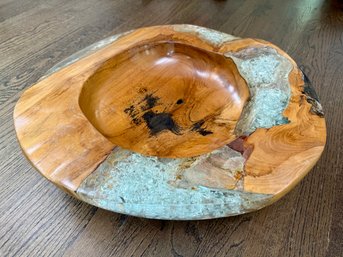 Large Glass And Teak Resin Bowl