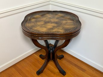 Stunning Antique Leather Top Clover Shaped Accent Table