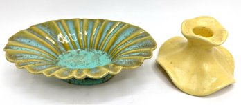 Vintage Vintage Fluper Pottery Bowl & Antique Weller  Candlestick