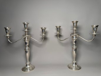 Pair Of Vintage Towle Sterling Silver Three-Arm Candelabras, Weighted & Reinforced